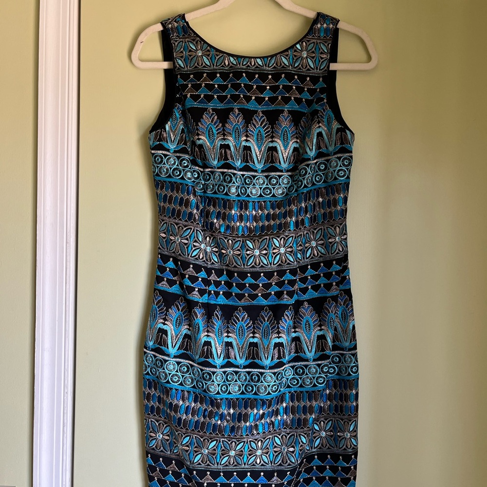White House Black Market Blue Embroidered Sleeveless Dress